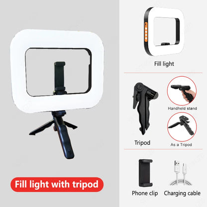 Portable Handheld Ring LED Light for Photography and Live Broadcasting with Rabbit Cage Decoration