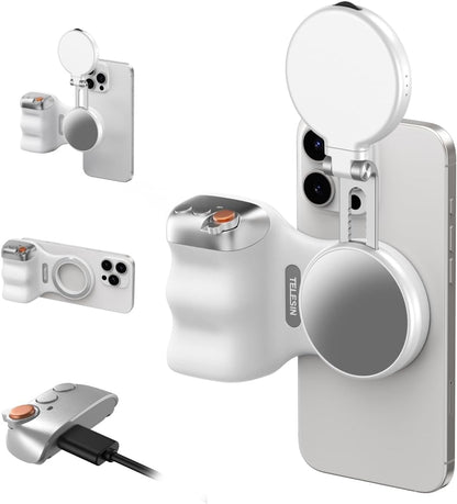 Magnetic Phone Camera Grip with C03 Magnetic Selfie Light Kit for Enhanced Photography and Video Conferencing on iPhone MagSafe and Android Devices