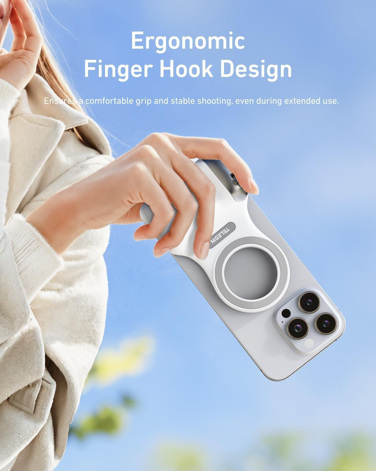 Magnetic Phone Camera Grip with C03 Magnetic Selfie Light Kit for Enhanced Photography and Video Conferencing on iPhone MagSafe and Android Devices