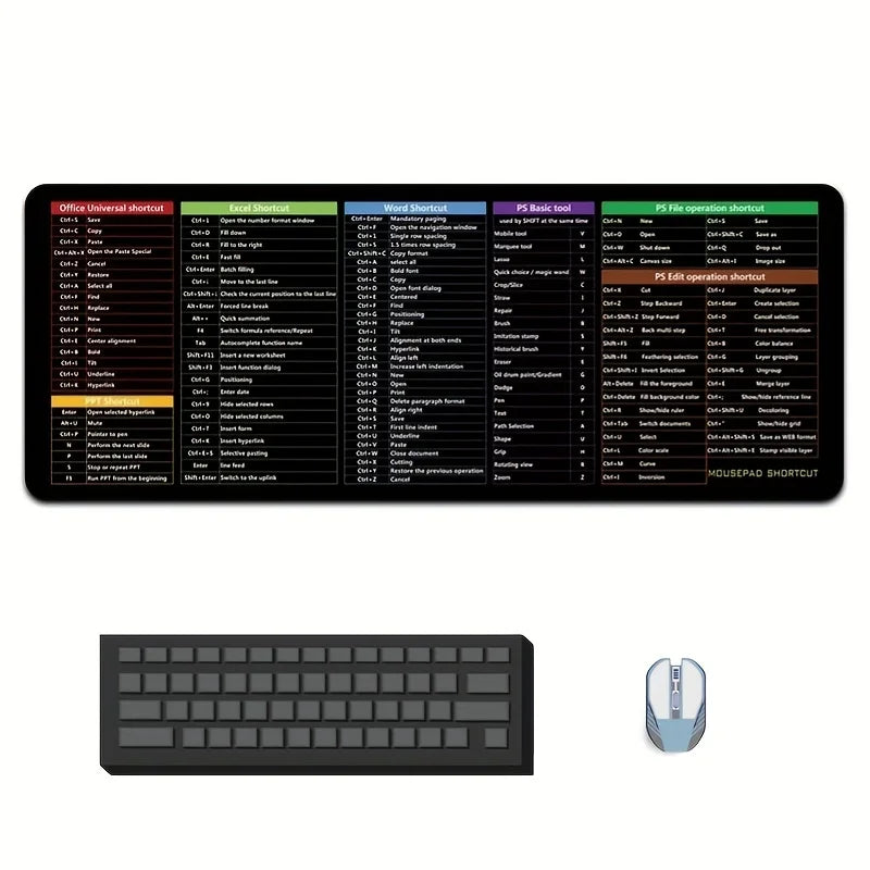 Professional Large Non-Slip Mouse Pad with Shortcut Key Functions, 30x80x2 cm (11.8x31.5x0.78 in)