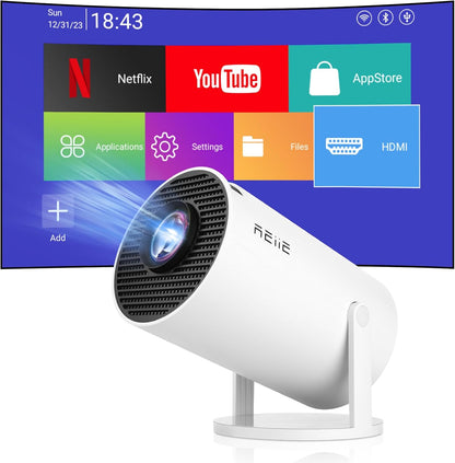 HY300 PRO+ LCD Smart Short Throw Projector for Home Theater - Android 11, 4K Decoding, 200 ANSI Lumens, Wi-Fi 6, Bluetooth 5.0, Low Noise (28dB), 50,000 Hours Lamp Life, 100-Inch Projection