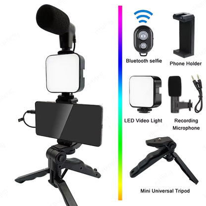 Professional Smartphone Video Kit with LED Lighting, Microphone, and Stabilizer Tripod