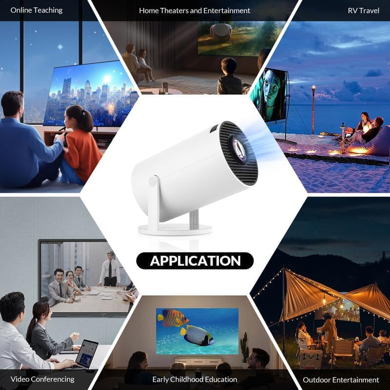 HY300 PRO+ LCD Smart Short Throw Projector for Home Theater - Android 11, 4K Decoding, 200 ANSI Lumens, Wi-Fi 6, Bluetooth 5.0, Low Noise (28dB), 50,000 Hours Lamp Life, 100-Inch Projection