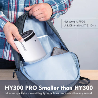 HY300 PRO 8K Android Projector with Dual WiFi 6, 290 ANSI Lumens, Allwinner H726, Bluetooth 5.4, 1080P, and 1280x720 Resolution for Home and Outdoor Cinema