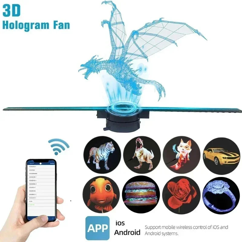 42CM 3D Hologram Fan - HD Holographic Projector for Advertising Displays in Retail, Bars, Events, and Holiday Celebrations