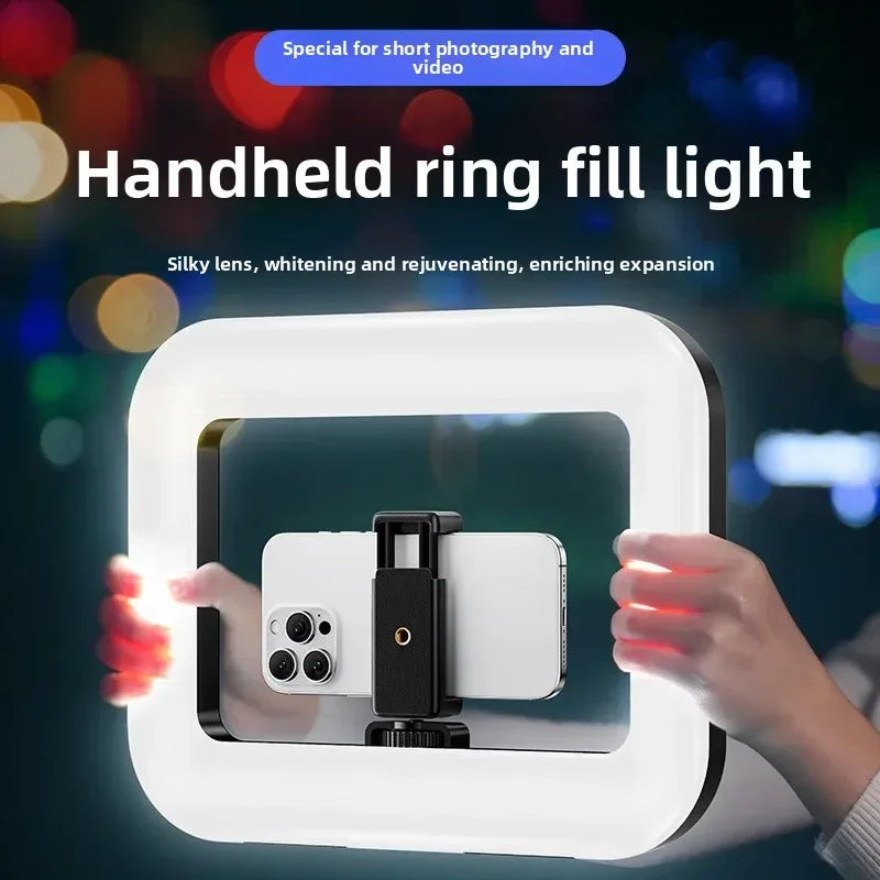 Portable Handheld Ring LED Light for Photography and Live Broadcasting with Rabbit Cage Decoration