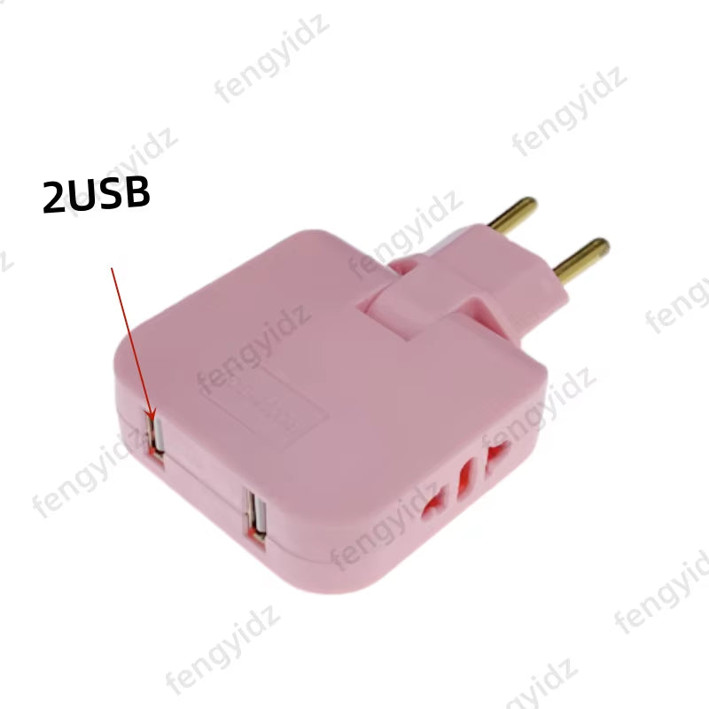 3-in-1 Foldable EU Power Socket Adapter for US to EU Travel with KR Plug Compatibility