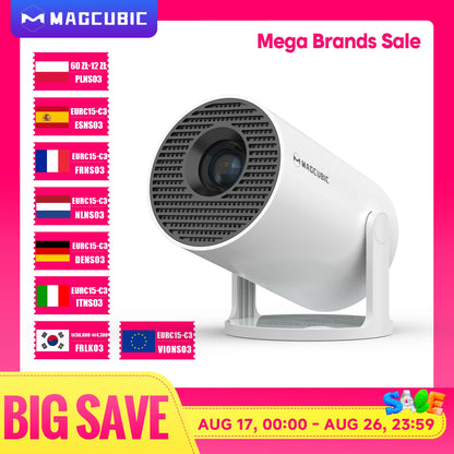 HY300 PRO 8K Android Projector with Dual WiFi 6, 290 ANSI Lumens, Allwinner H726, Bluetooth 5.4, 1080P, and 1280x720 Resolution for Home and Outdoor Cinema