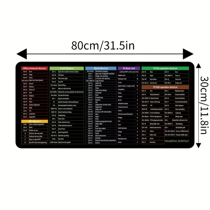 Professional Large Non-Slip Mouse Pad with Shortcut Key Functions, 30x80x2 cm (11.8x31.5x0.78 in)