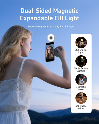 Magnetic Phone Camera Grip with C03 Magnetic Selfie Light Kit for Enhanced Photography and Video Conferencing on iPhone MagSafe and Android Devices