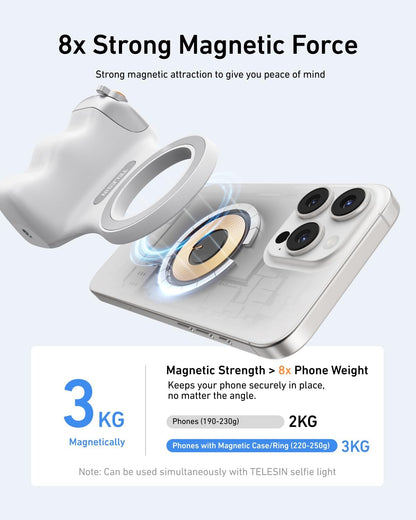 Magnetic Phone Camera Grip with C03 Magnetic Selfie Light Kit for Enhanced Photography and Video Conferencing on iPhone MagSafe and Android Devices