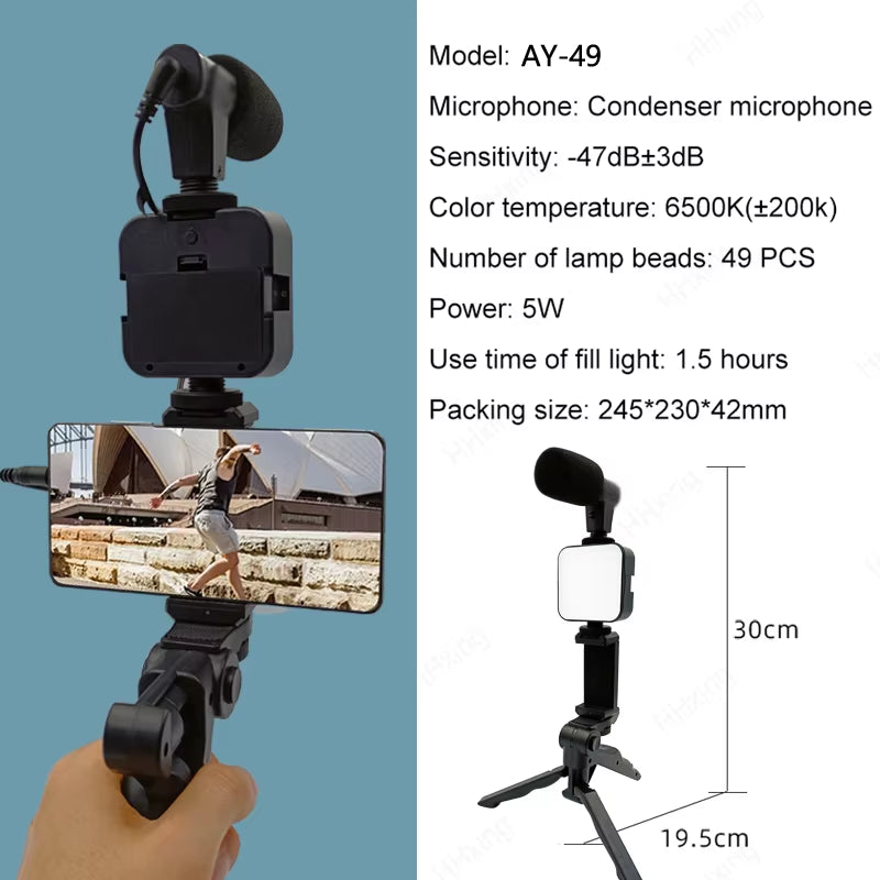 Professional Smartphone Video Kit with LED Lighting, Microphone, and Stabilizer Tripod